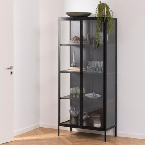 Vitrine Scandinave En Métal Noir 2 Portes Vitrées - Harlow
