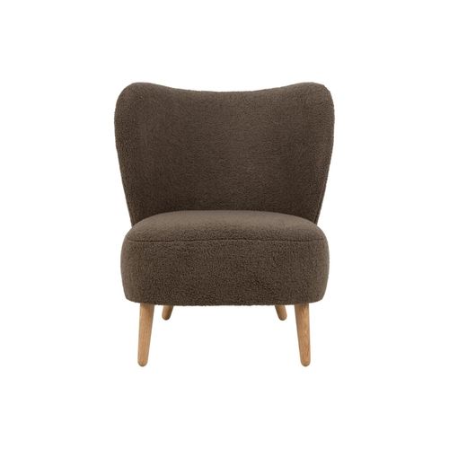 Fauteuil En Tissu Bouclette Marron Et Pieds En Bois - Eros