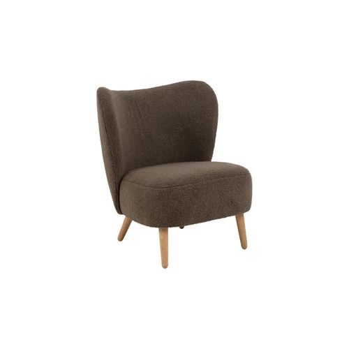Fauteuil En Tissu Bouclette Marron Et Pieds En Bois - Eros