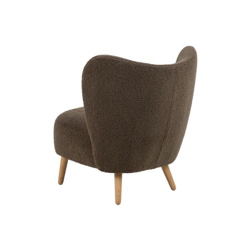 Fauteuil En Tissu Bouclette Marron Et Pieds En Bois - Eros