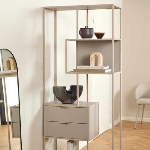 Bibliothèque Scandinave En Métal Grège 2 Tiroirs 4 Étagères - Barry