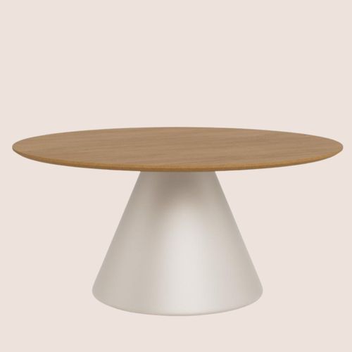 Table Basse Ronde En Bois Et Métal Grège D85 - Girolle