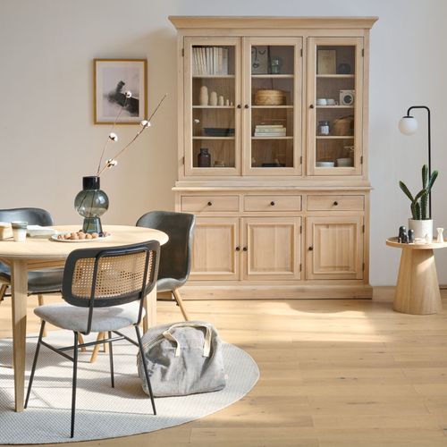 Vaisselier En Chêne Blanchi 3 Portes Vitrées 3 Tiroirs 3 Portes Bois - Victoria