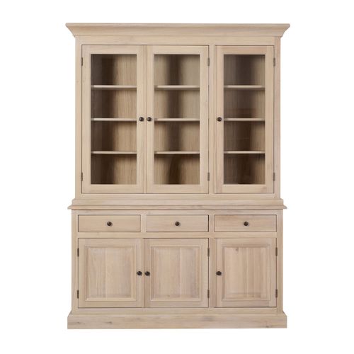 Vaisselier En Chêne Blanchi 3 Portes Vitrées 3 Tiroirs 3 Portes Bois - Victoria