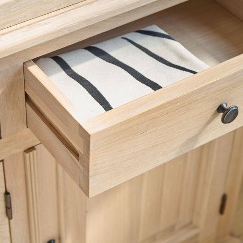 Vaisselier En Chêne Blanchi 3 Portes Vitrées 3 Tiroirs 3 Portes Bois - Victoria