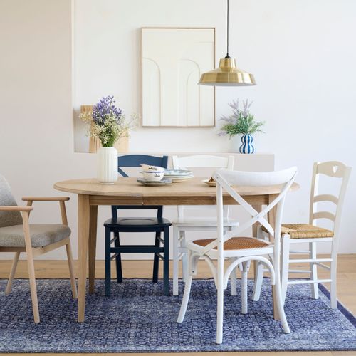 Table Ronde Extensible Chêne Blanchi 4/6 Places D115 Pieds Fuseau - Victoria