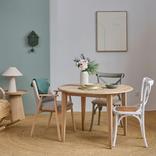 Table Ronde Extensible Chêne Blanchi 4/6 Places D115 Pieds Fuseau - Victoria