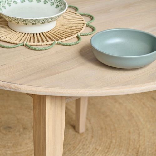 Table Ronde Extensible Chêne Blanchi 4/6 Places D115 Pieds Fuseau - Victoria