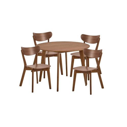 Table Ronde En Bois Noyer D105 + 4 Chaises Noyer - Leta