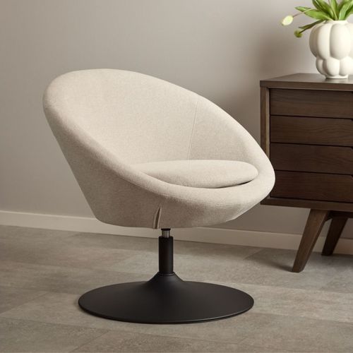 Fauteuil Rond Organique Pivotant En Tissu Beige - Nael