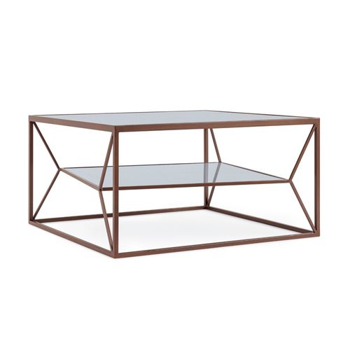 Table Basse Carrée En Métal Marron Double Plateau En Verre L70 - Theia
