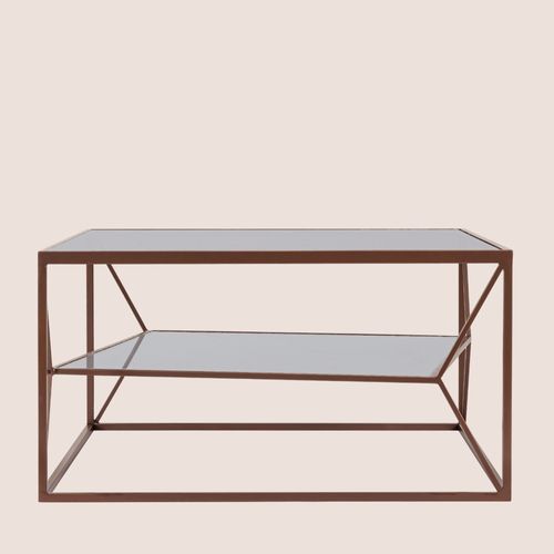 Table Basse Carrée En Métal Marron Double Plateau En Verre L70 - Theia