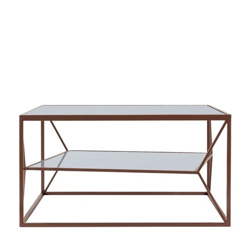 Table Basse Carrée En Métal Marron Double Plateau En Verre L70 - Theia