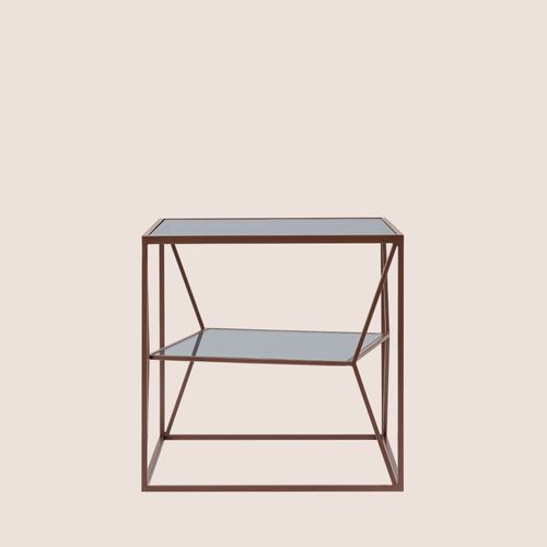 Bout De Canapé Carré En Métal Marron Et Verre L45 - Theia