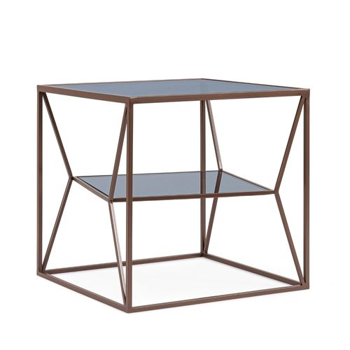 Bout De Canapé Carré En Métal Marron Et Verre L45 - Theia