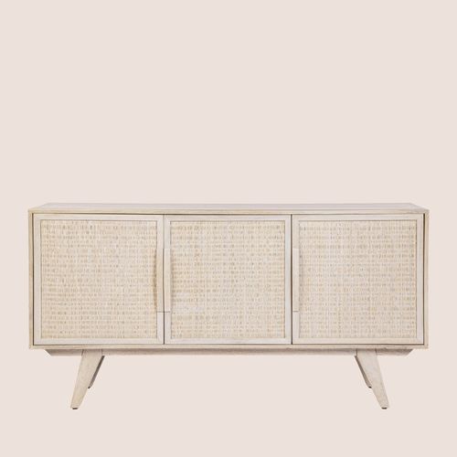 Buffet Bas En Bois De Manguier Blanchi 3 Portes - Shanna