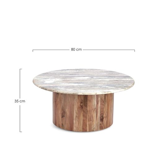 Table Basse Ronde En Bois D'acacia Et Marbre Beige D80 - Joana