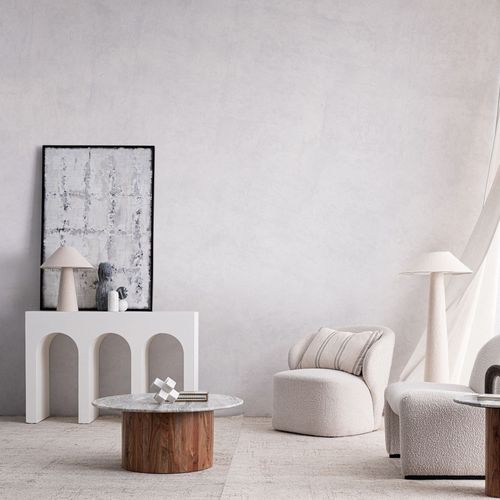 Table Basse Ronde En Bois D'acacia Et Marbre Beige D80 - Joana