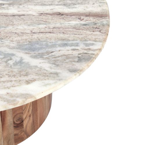 Table Basse Ronde En Bois D'acacia Et Marbre Beige D80 - Joana