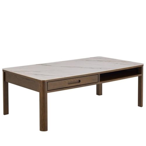 Table Basse Rectangulaire En Céramique Et Chêne Fumé L130 - Simone