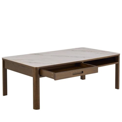 Table Basse Rectangulaire En Céramique Et Chêne Fumé L130 - Simone