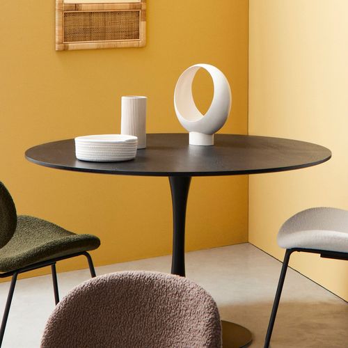 Table à Manger Ronde Tulipe En Métal Noir L120 4 Places - Blossom