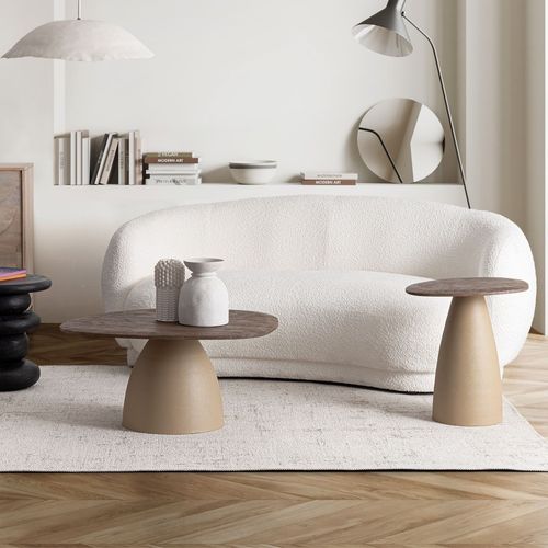 Table Basse Organique En Manguier Et Métal Crème L86 - Shiva