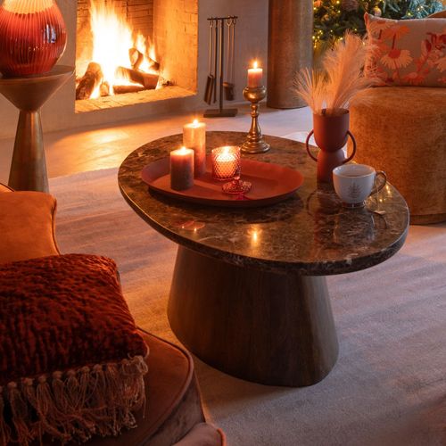 Table Basse Ovale En Bois Et Marbre Marron L130 - Rotterdam