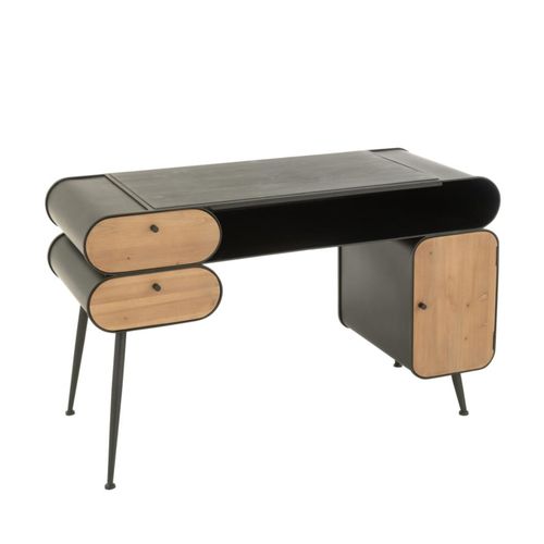 Bureau Industriel En Bois Et Métal Noir 2 - Forge