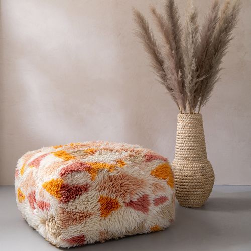 Pouf Carré Ethnique En Laine Multicolore - Patcha