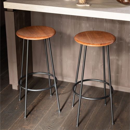 Tabourets De Bar En Bois Et Métal Style Industriel (lot De 2) - Varny