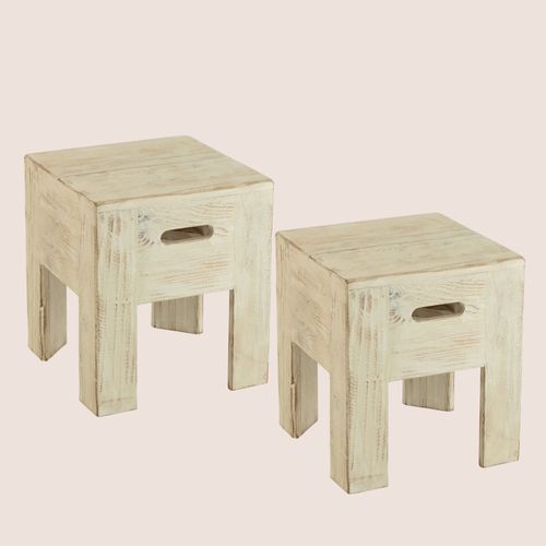 Tabourets En Bois Massif Carrés (lot De 2) - Terra