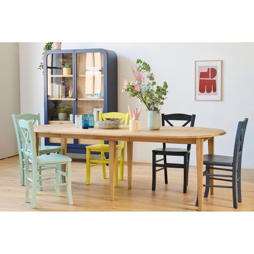 Table Ronde Bois D115 Cm Avec 1 Allonge Et Pieds Fuseau - Victoria