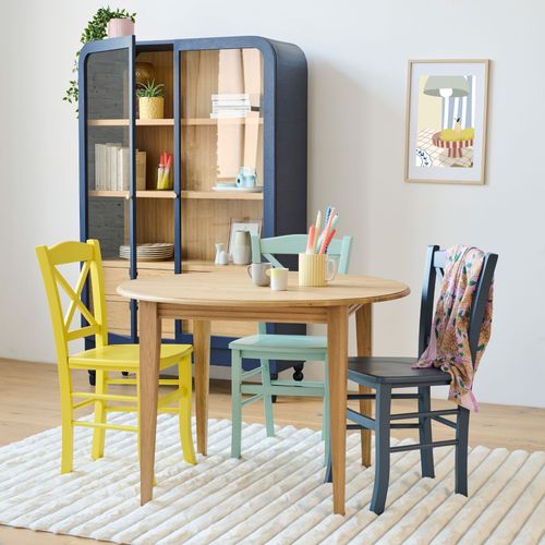 Table Ronde Bois D115 Cm Avec 1 Allonge Et Pieds Fuseau - Victoria