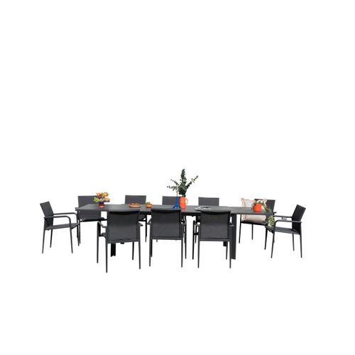 Ensemble 8/12p En Full Aluminium Gris Avec 10 Fauteuils Modulo