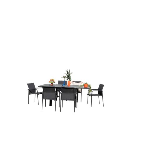 Ensemble 4/8p En Full Aluminium Gris Avec 6 Fauteuils Modulo