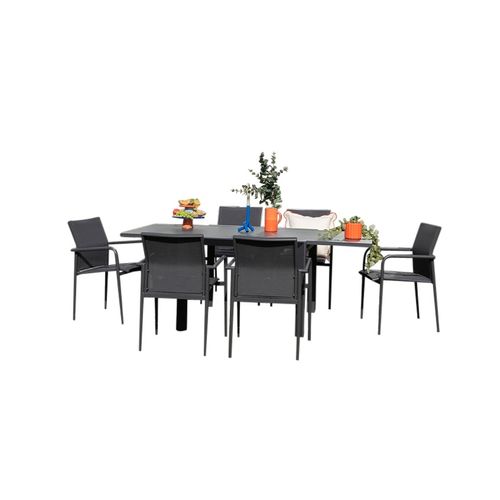 Ensemble 4/8p En Full Aluminium Gris Avec 6 Fauteuils Modulo