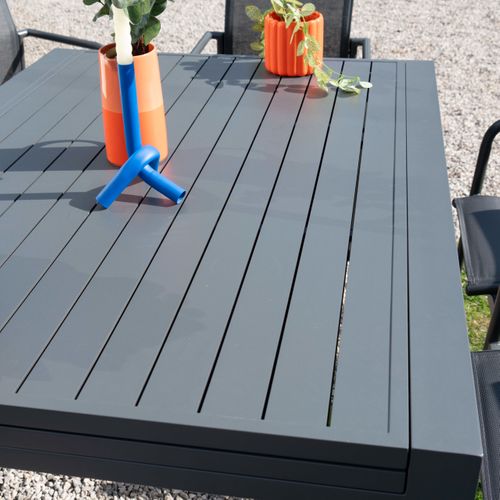 Ensemble 4/8p En Full Aluminium Gris Avec 6 Fauteuils Modulo