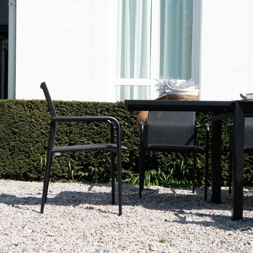 Ensemble 6/10p En Aluminium Et Plateau En Verre Poli Noir Avec 8 Fauteuils Modulo