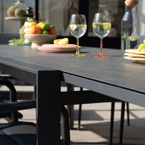 Ensemble 6/10p En Aluminium Et Plateau En Verre Gris Avec 8 Fauteuils Modulo