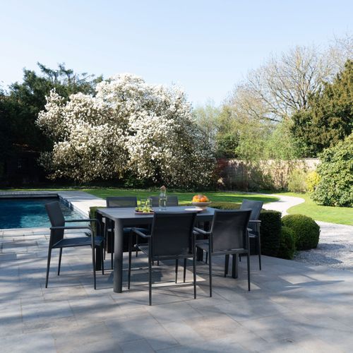 Ensemble Carrée 4/8p En Full Aluminium Gris Avec 6 Fauteuils Como