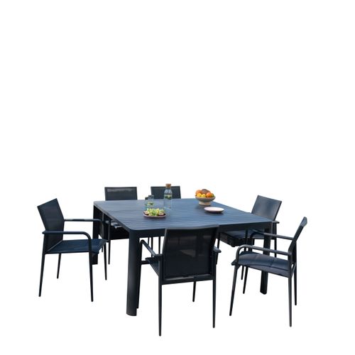 Ensemble Carrée 4/8p En Full Aluminium Gris Avec 6 Fauteuils Como