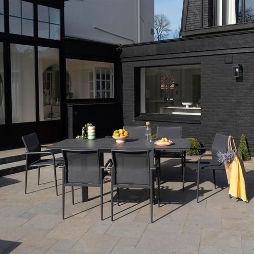 Table De Jardin 4/8p En Aluminium Et Plateau En Verre Gris Modulo