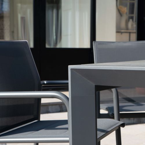 Table De Jardin 4/8p En Aluminium Et Plateau En Verre Gris Modulo