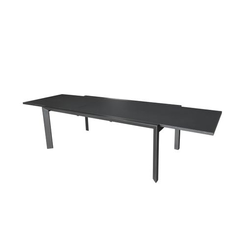 Table De Jardin 8/12p En Aluminium Et Plateau En Verre Poli Noir Modulo