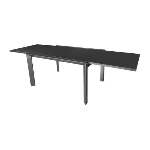 Table De Jardin 6/10p En Aluminium Et Plateau En Verre Poli Noir Modulo