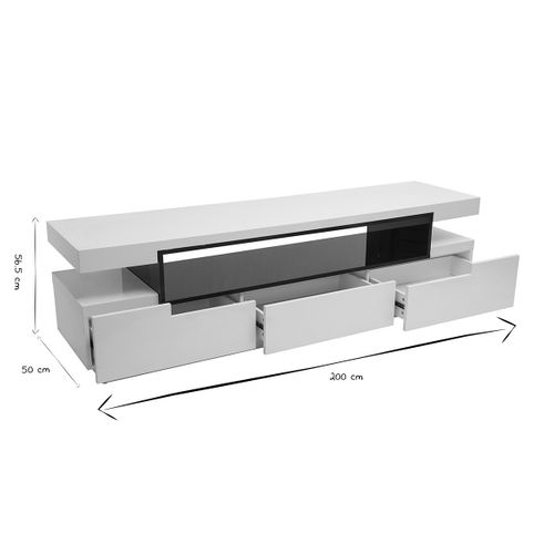 Meuble TV Design Blanc Laqué Brillant L200 Cm Livo