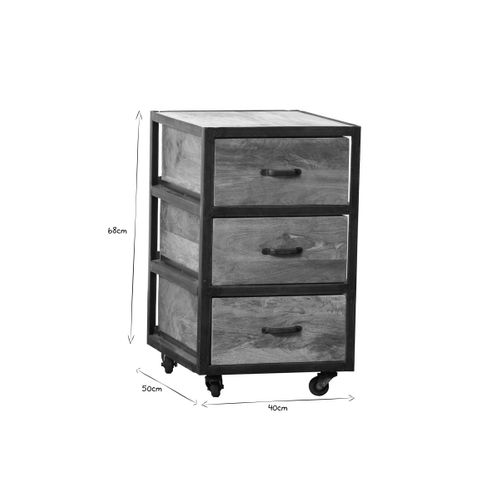 Caisson De Bureau à Roulettes 3 Tiroirs Industriel Bois Massif Et Métal Noir Industria