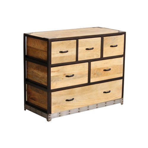 Commode Industrielle En Bois Manguier Massif Et Métal Noir 6 Tiroirs L99 Cm Industria