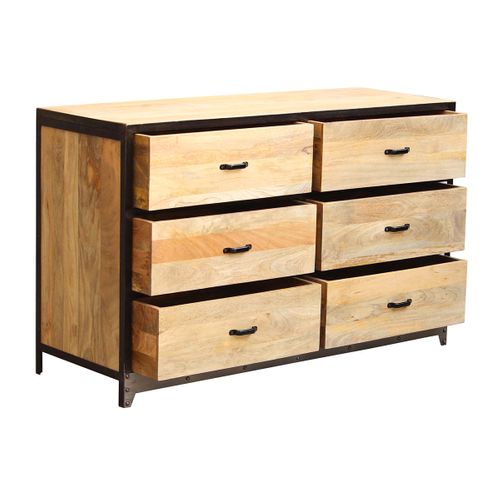Commode Industrielle En Bois Manguier Massif Et Métal Noir 6 Tiroirs L130 Cm Industria